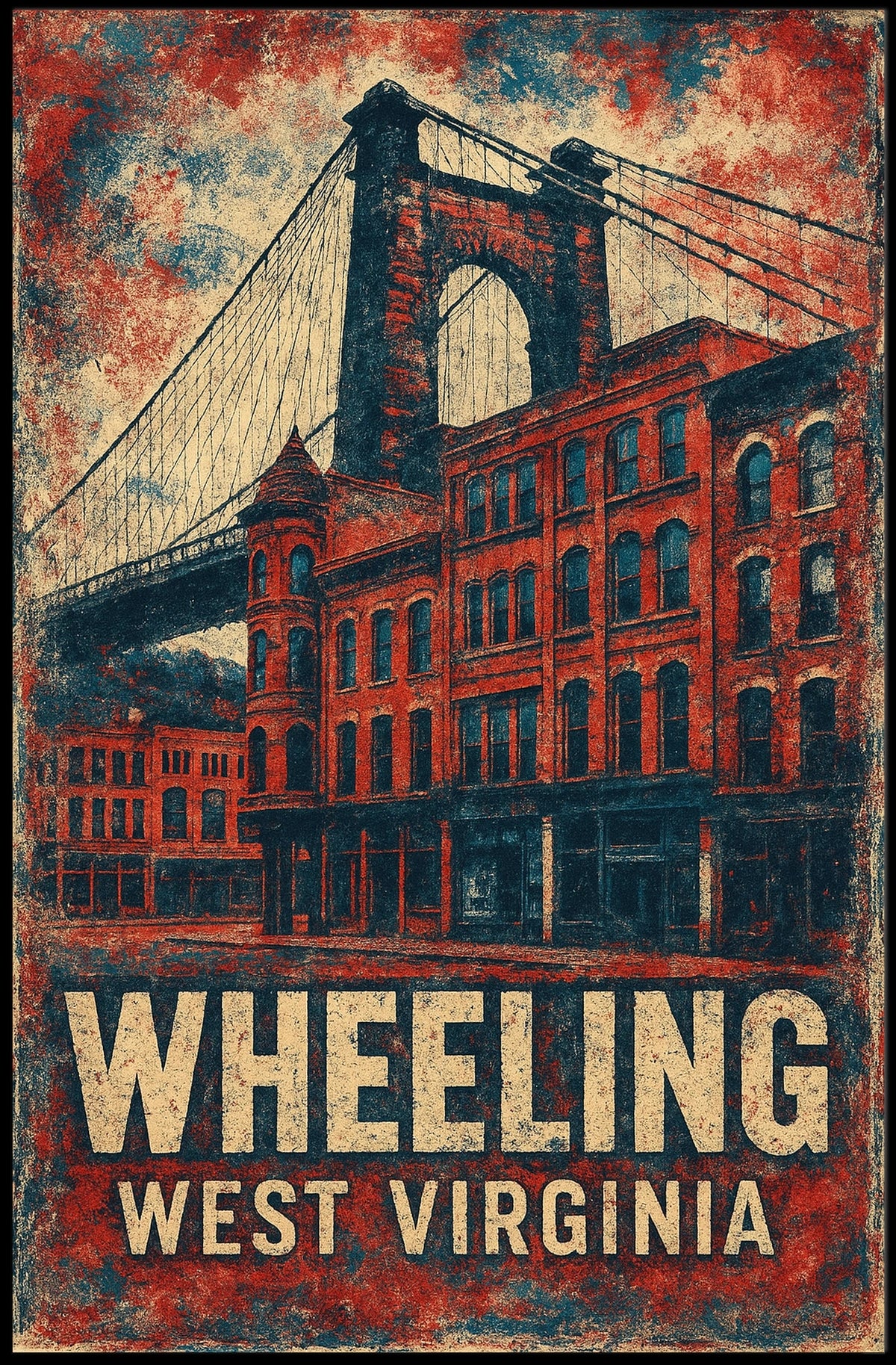 Wheeling Suspension Bridge Vintage Art Nostalgic Poster