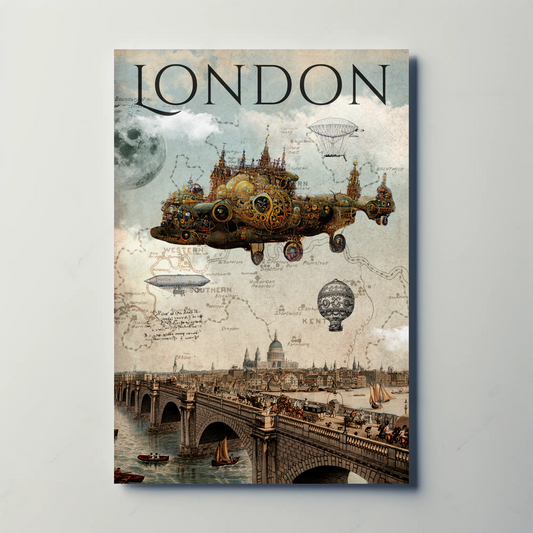 Vintage Poster Steampunk London Airship