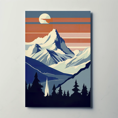 Sunset Snow Mountain View Silhouette Vintage Travel Poster