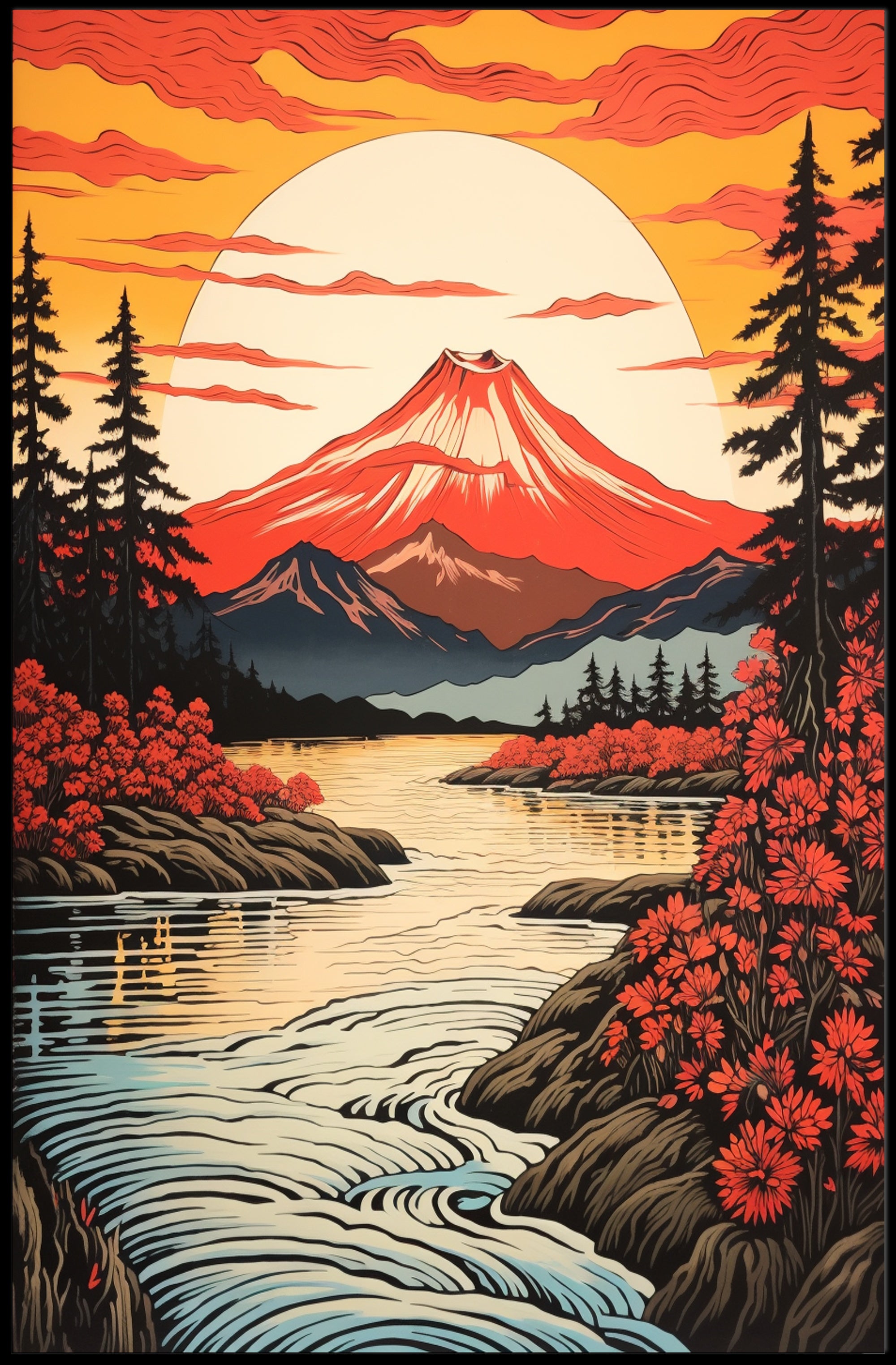 Majestic Mountain Sunset Poster PosterGoat