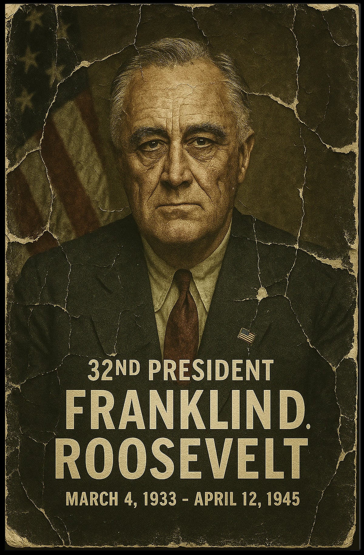 Franklin D. Roosevelt 32nd President of the United States Damaged Photograph Poster