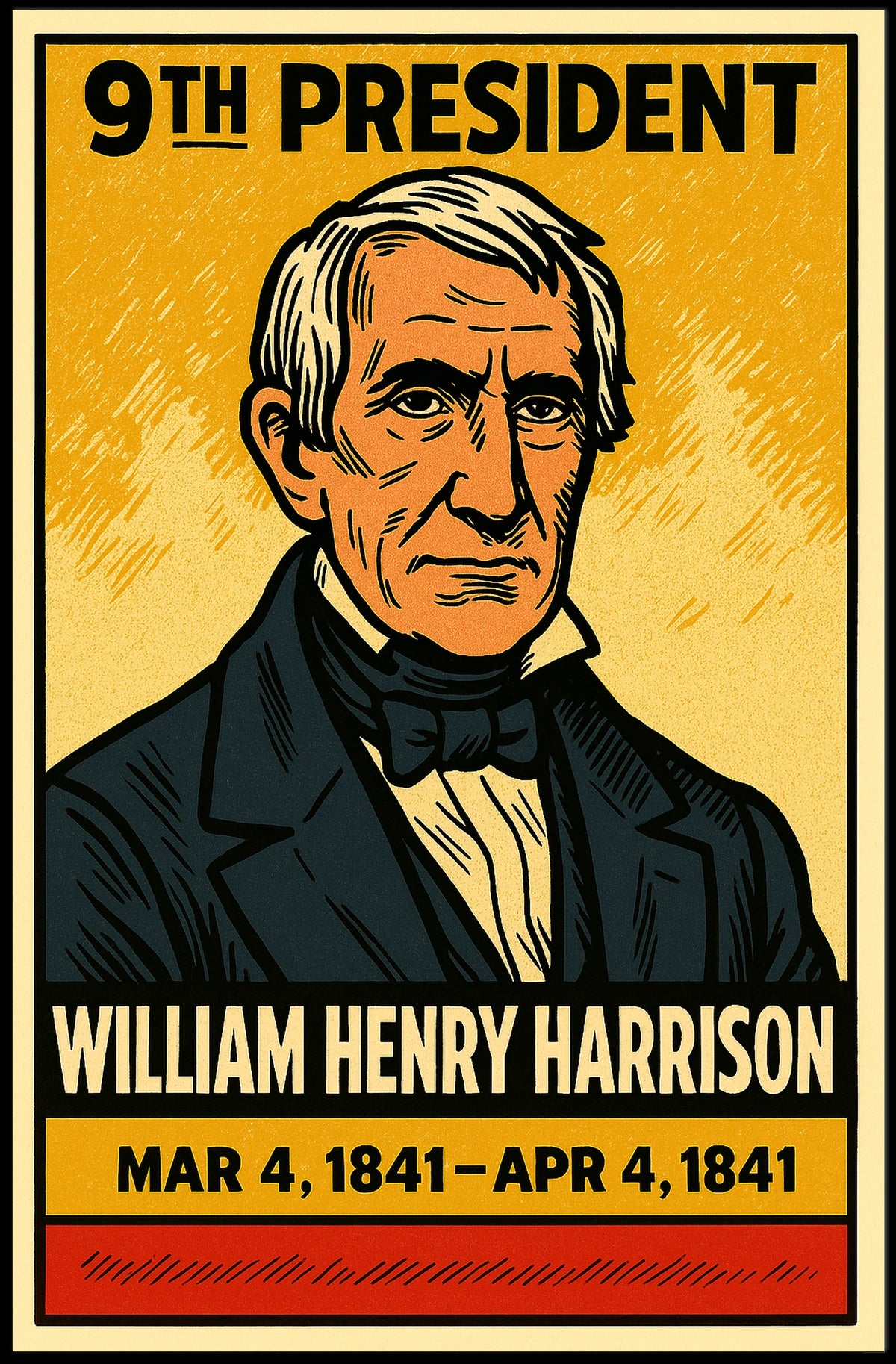William Henry Harrison 9th President of the United States Inked Comic Style Poster