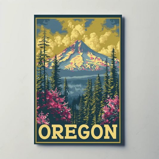 Oregon Mount Hood Forest Blooms Travel Poster
