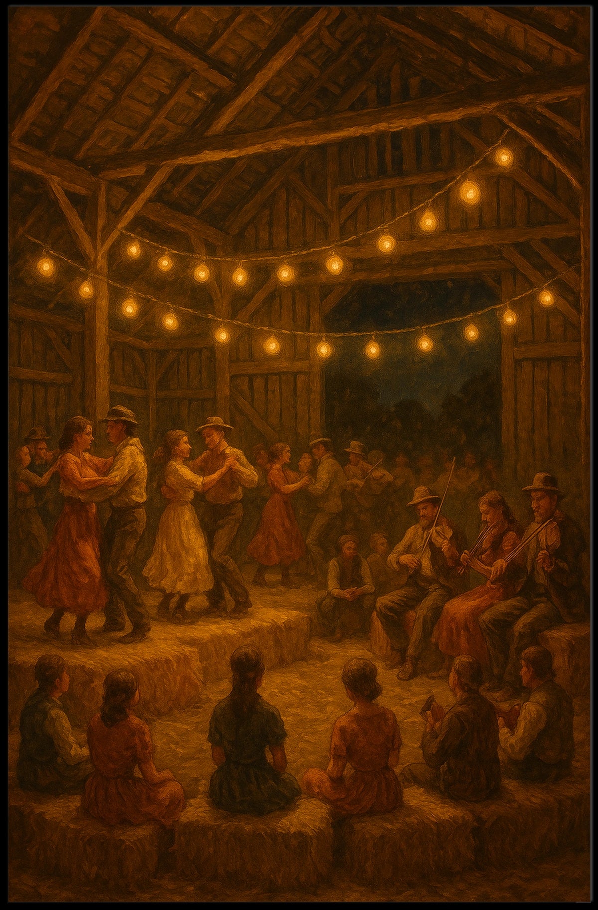 Lively Barn Dance Rustic Celebration Impressionism Poster