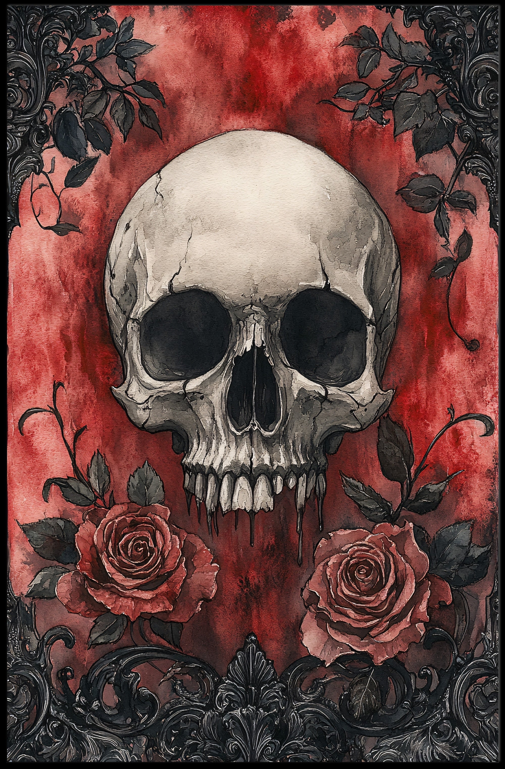 Skull And Roses Poster