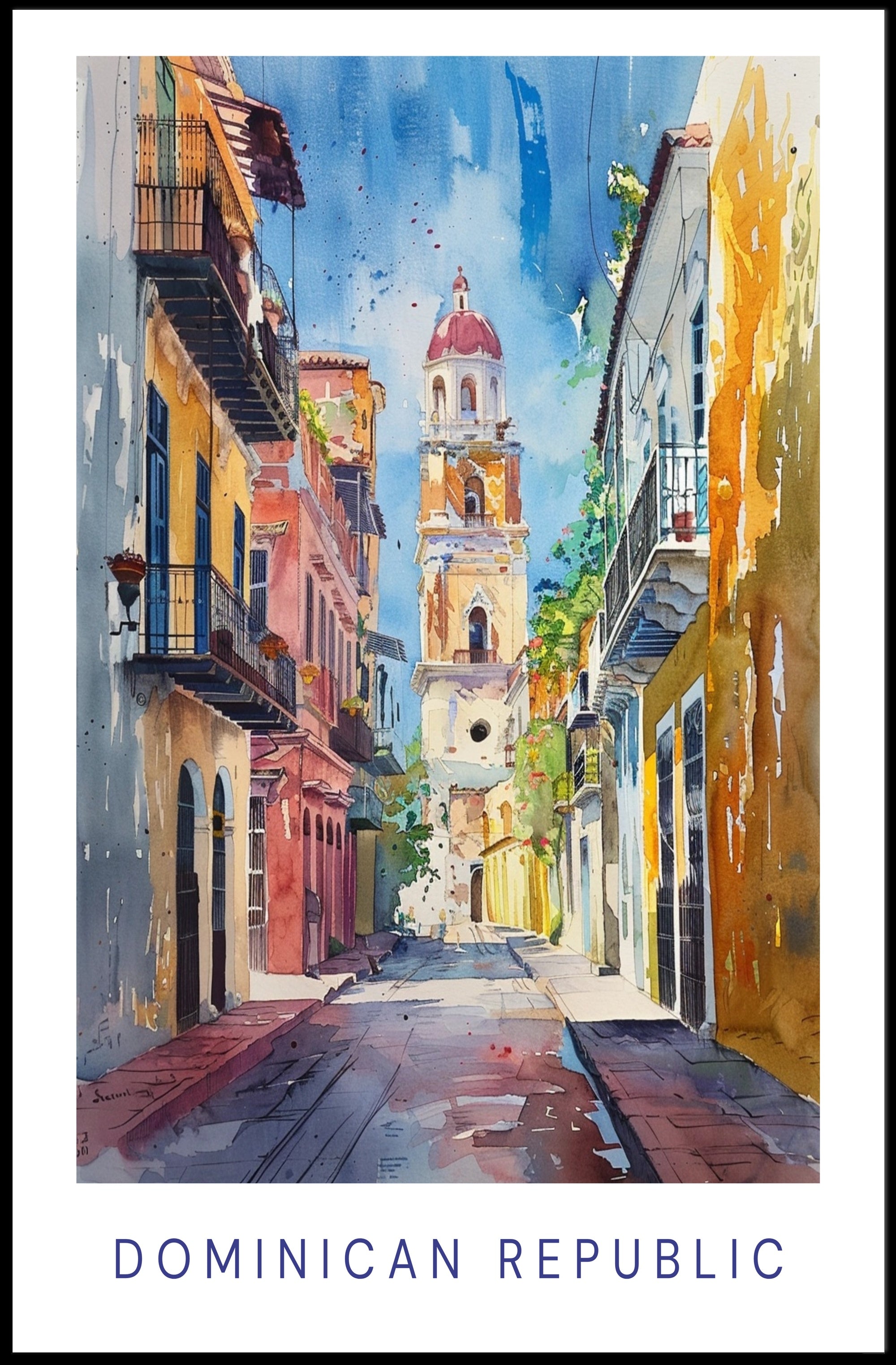 Vibrant Dominican Republic Street Scene Urban or Cityscape Poster PosterGoat