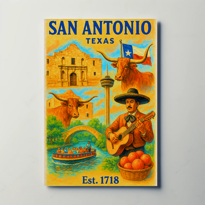 San Antonio Texas Poster With Alamo Vintage Travel Poster