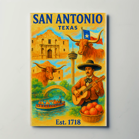 San Antonio Texas Poster With Alamo Vintage Travel Poster