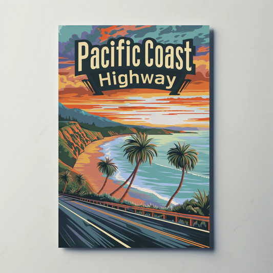Pacific Coast Highway Vintage Poster - Beach Cliffs