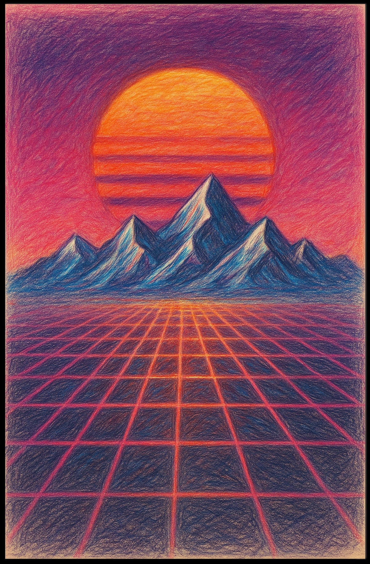 Vibrant Retro-Futuristic Synthwave Landscape Futuristic Sci-Fi Poster