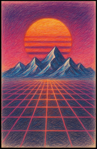 Vibrant Retro-Futuristic Synthwave Landscape Futuristic Sci-Fi Poster