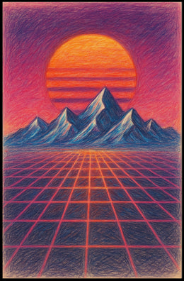 Vibrant Retro-Futuristic Synthwave Landscape Futuristic Sci-Fi Poster