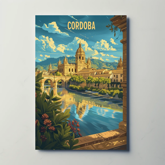 Cordoba Bridge and Cathedral Scenic River Travel Poster