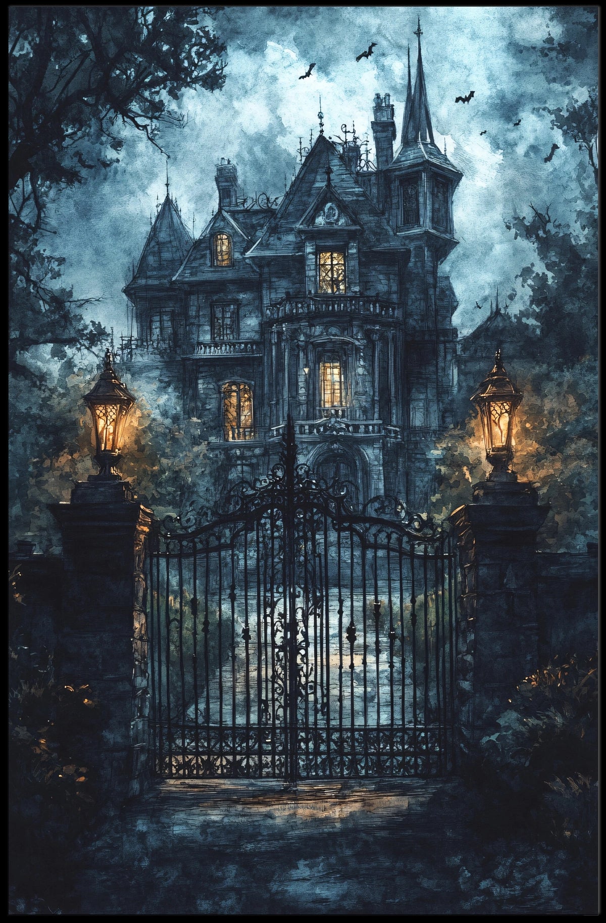 Gothic Haunted Mansion Atmosphere Victorian Era Cultural Heritage Poster