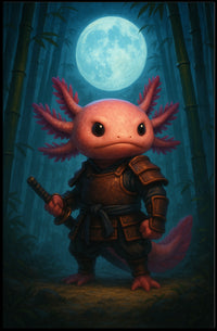 Samurai Axolotl Under The Moon Poster