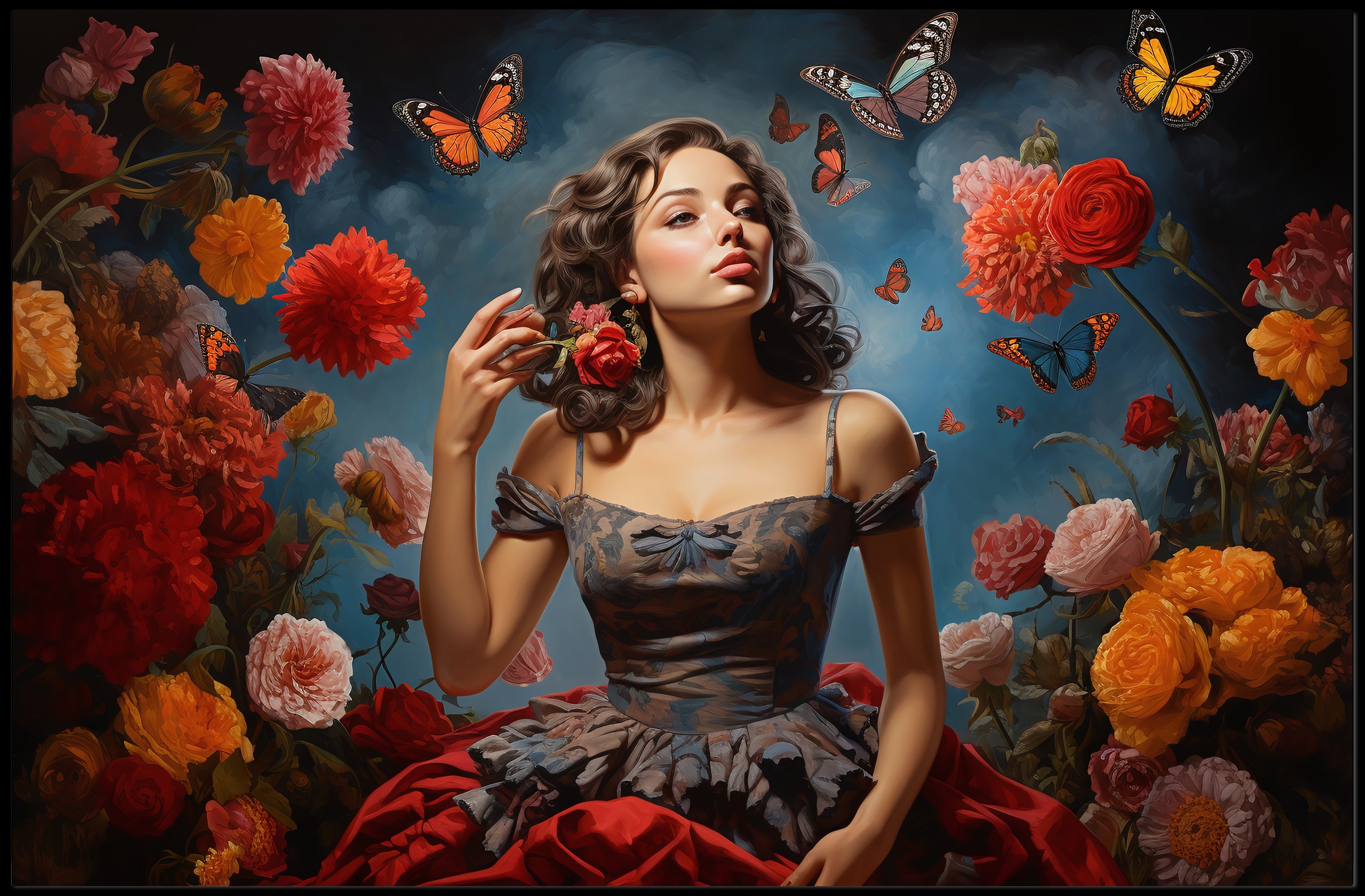 Romantic Vintage Scene with Butterflies Artistic Poster