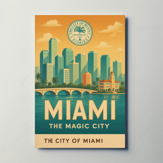 Miami Retro Seal Vintage Travel Poster