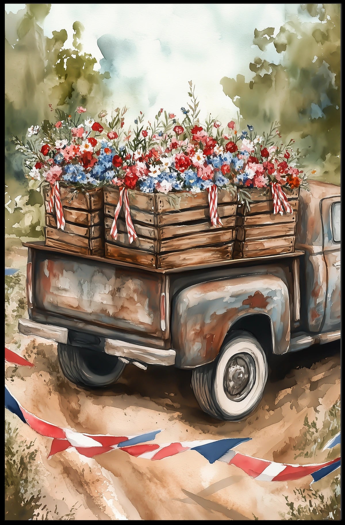 Weathered Pickup Truck Vintage Road Scene Wall Art Poster