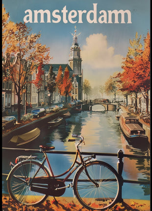 Autumn Amsterdam Canal Vintage Travel Poster