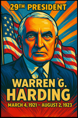 Warren G. Harding 29th President of the United States Colorful Comic Book Style Poster