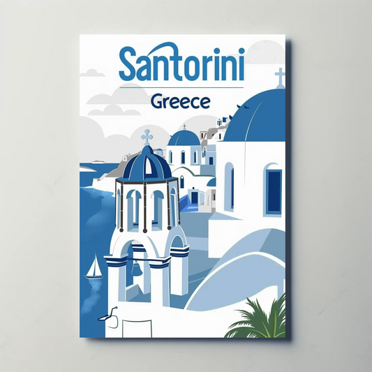 Santorini, Greece Vintage Style Poster
