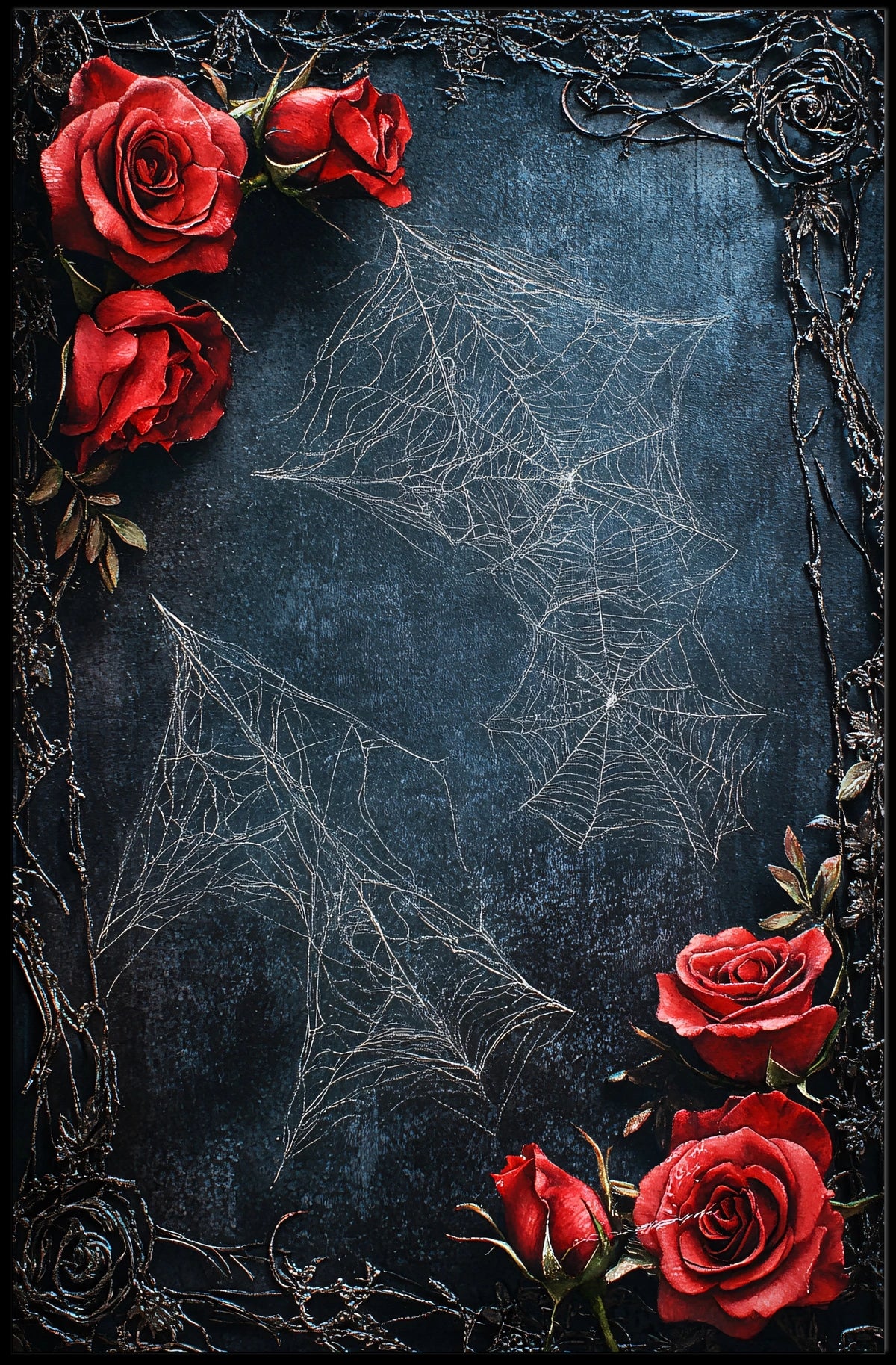 Dark Roses and Webs Moody Art Print Abstract Poster