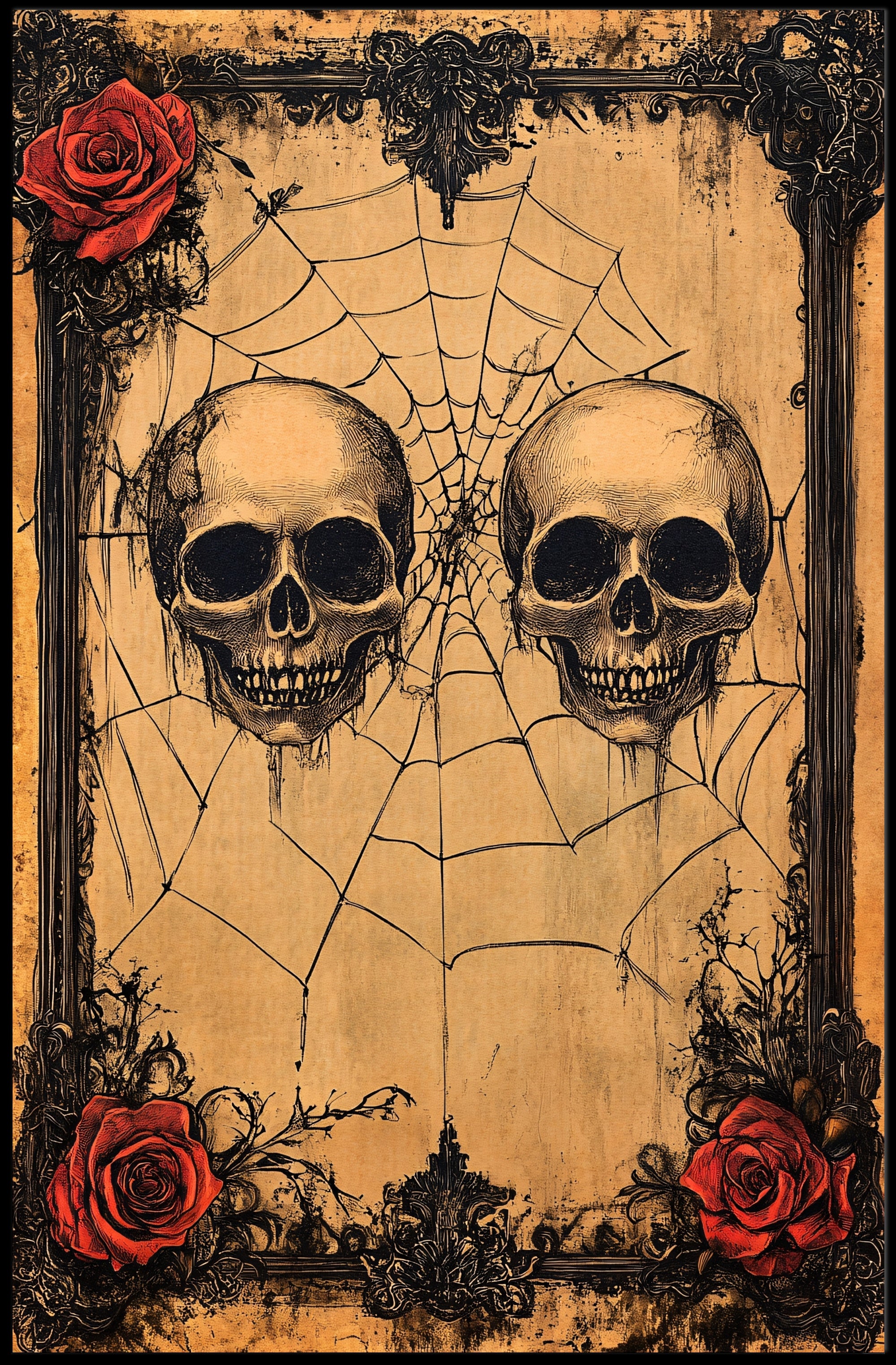 Gothic Skulls And Roses Poster