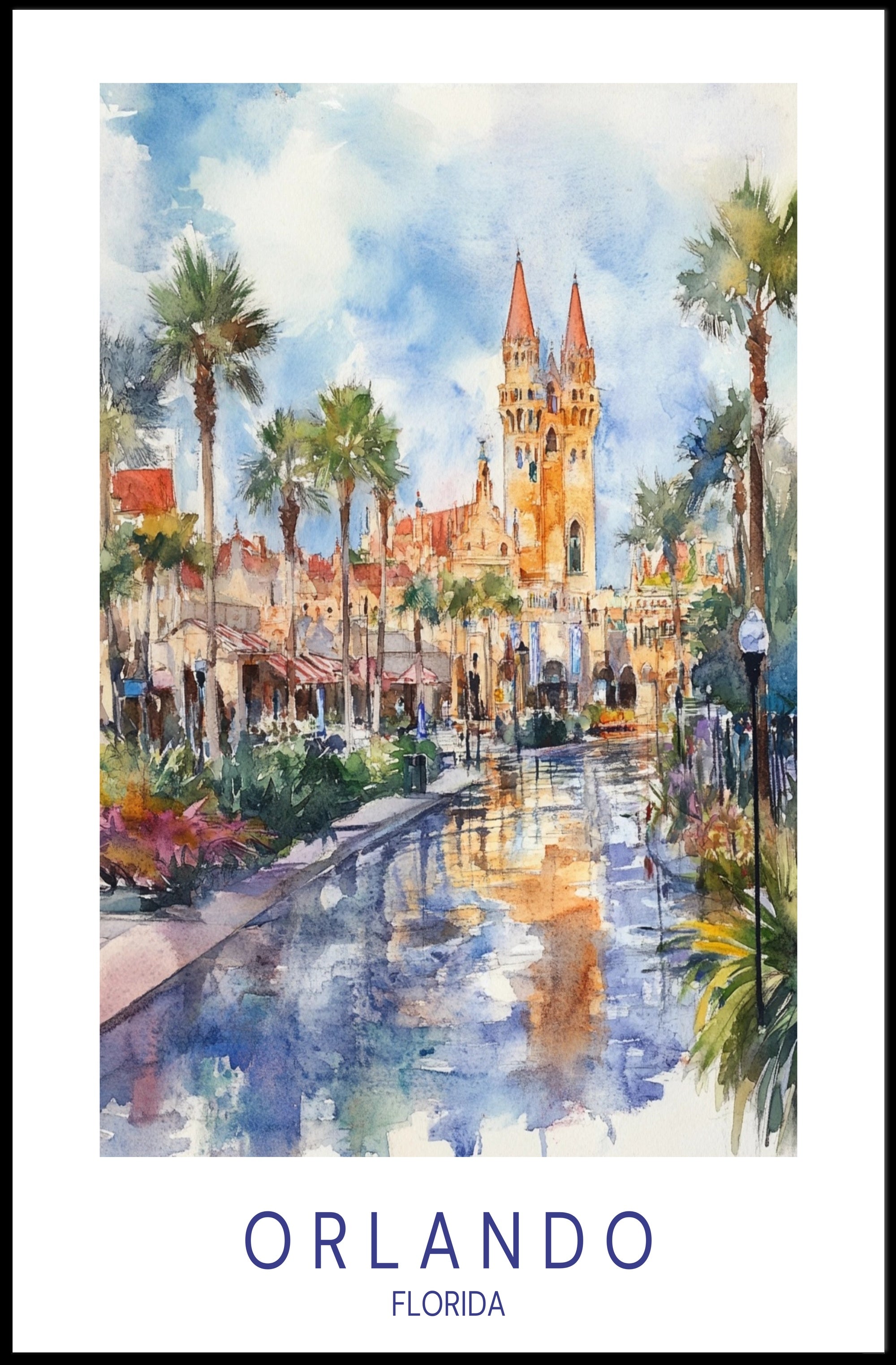 Orlando Watercolor Scene Poster