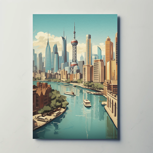 Shanghai Modern Skyline and River Travel Poster