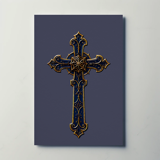 Ornate Gold Cross Blue Background Vintage Travel Poster