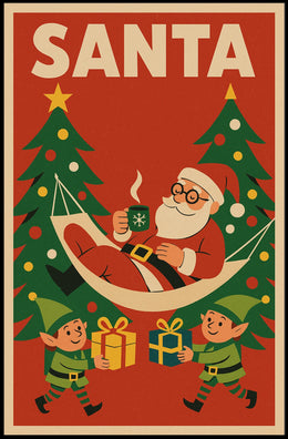 Santa Claus Relaxing in Vintage Christmas Poster