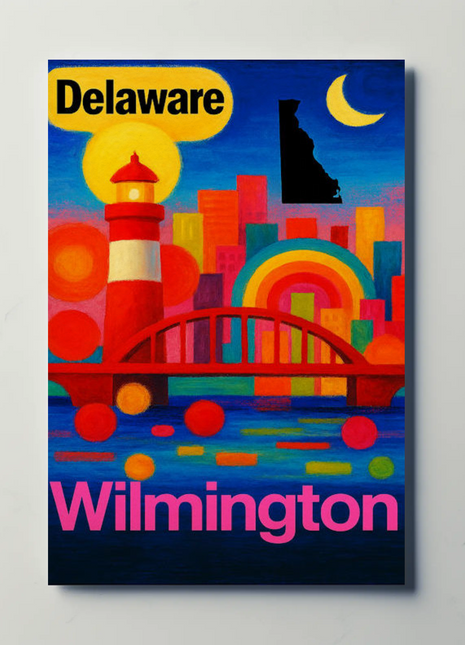 Wilmington Delaware Modern Rainbow Skyline Travel Poster