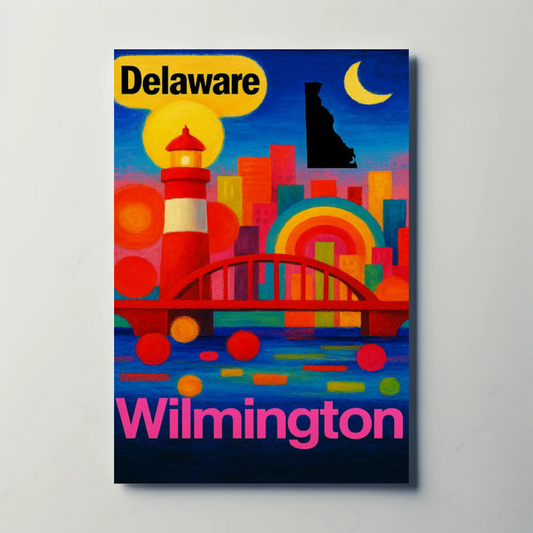 Wilmington Delaware Modern Rainbow Skyline Travel Poster