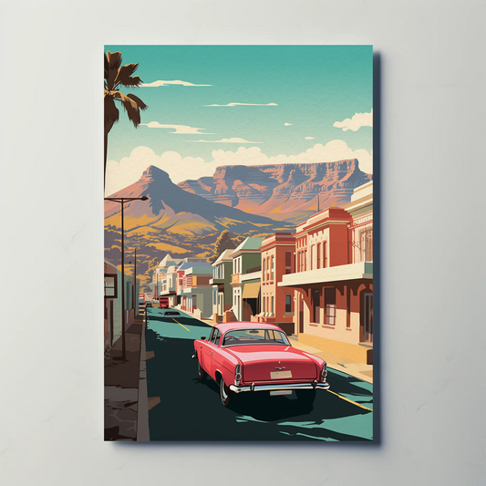 Cape Town Retro Car Colorful Buildings Scenic Travel Poster