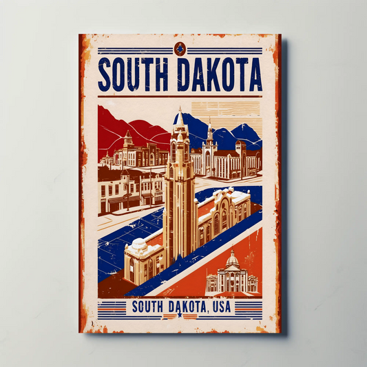 South Dakota USA Towering Civic Hall Vintage Travel Poster