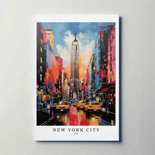 New York City Empire State Colorful Skyline Travel Poster