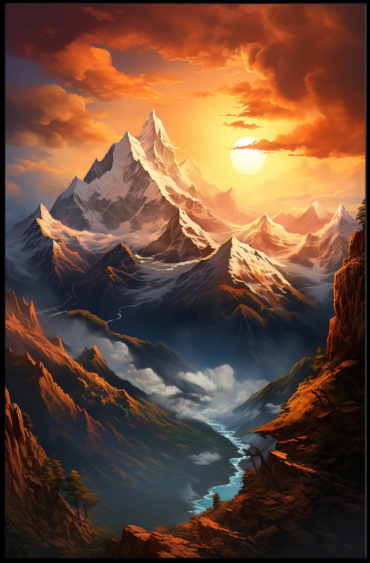 Breathtaking Himalayan Sunset Landscape Poster