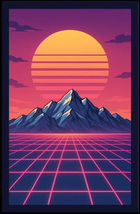 Retro-Futuristic Synthwave Landscape Art Futuristic Sci-Fi Poster