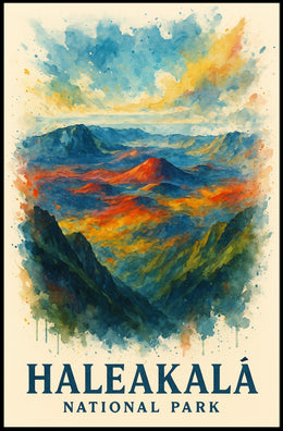 Haleakalā National Park Vibrant Landscape Watercolor Poster