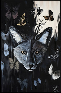 Fox in Nature with Colorful Butterflies Animal Poster PosterGoat