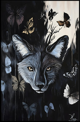 Fox in Nature with Colorful Butterflies Animal Poster PosterGoat