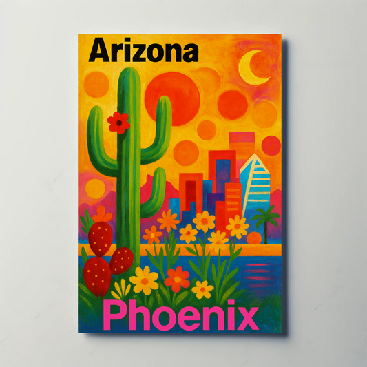 Arizona Phoenix Skyline Vintage Travel Poster Art