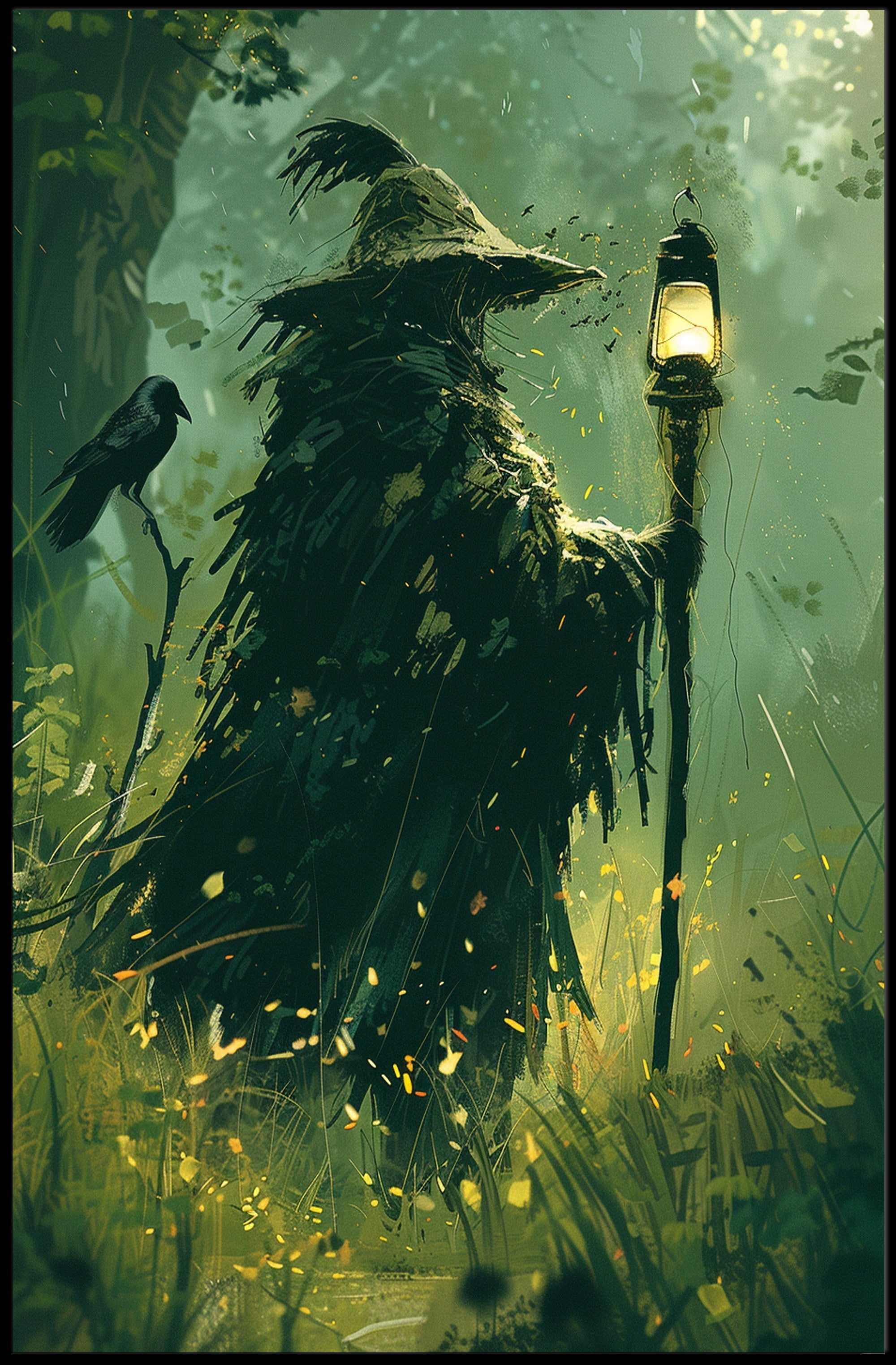 Mysterious Forest Wanderer with Lantern Fantasy or Mythology Poster PosterGoat