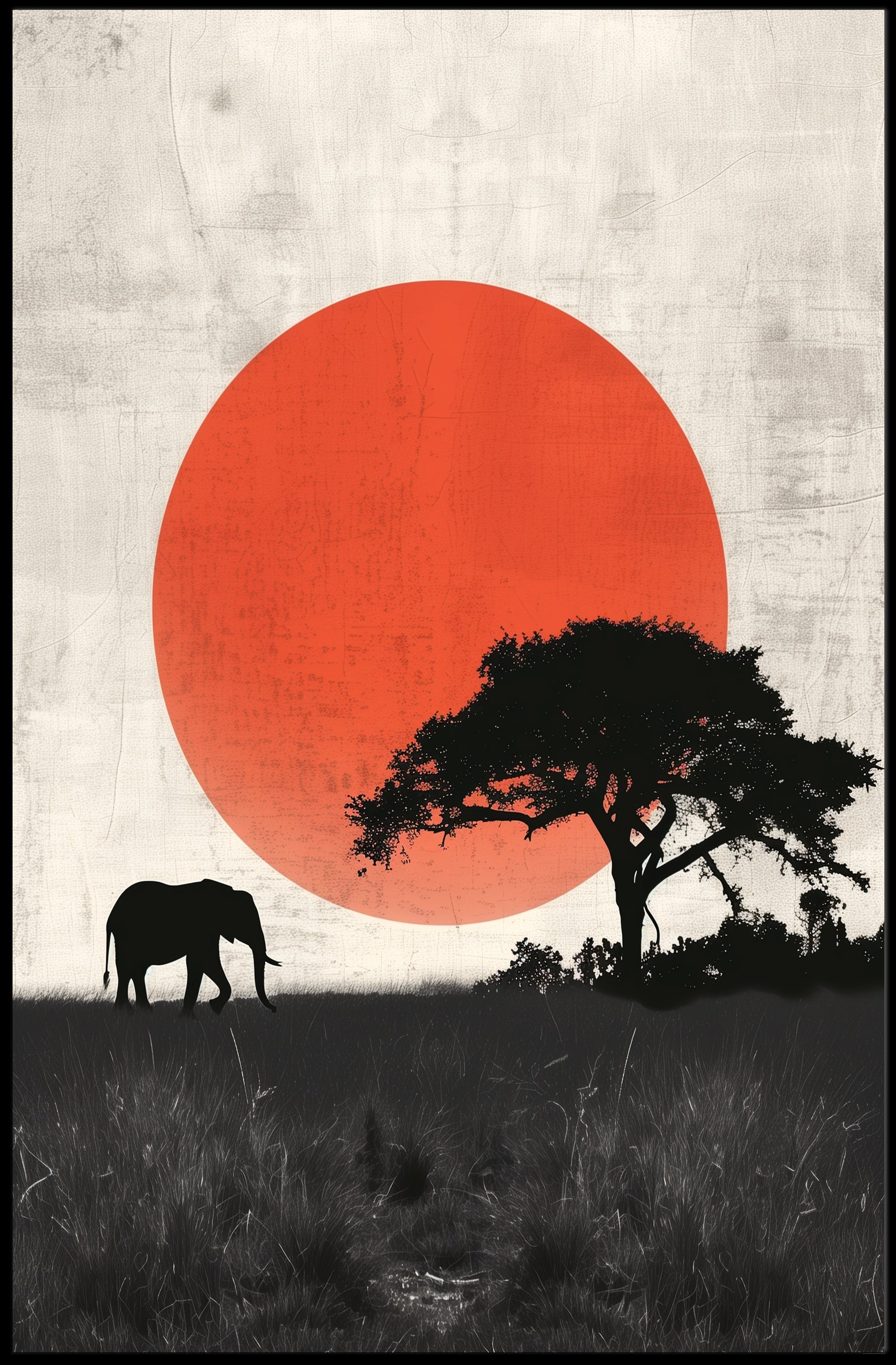 Serengeti Silhouette Poster Minimalist Sunset Print