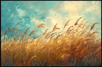 Golden Grass Tranquility: Serene Nature Landscape Poster