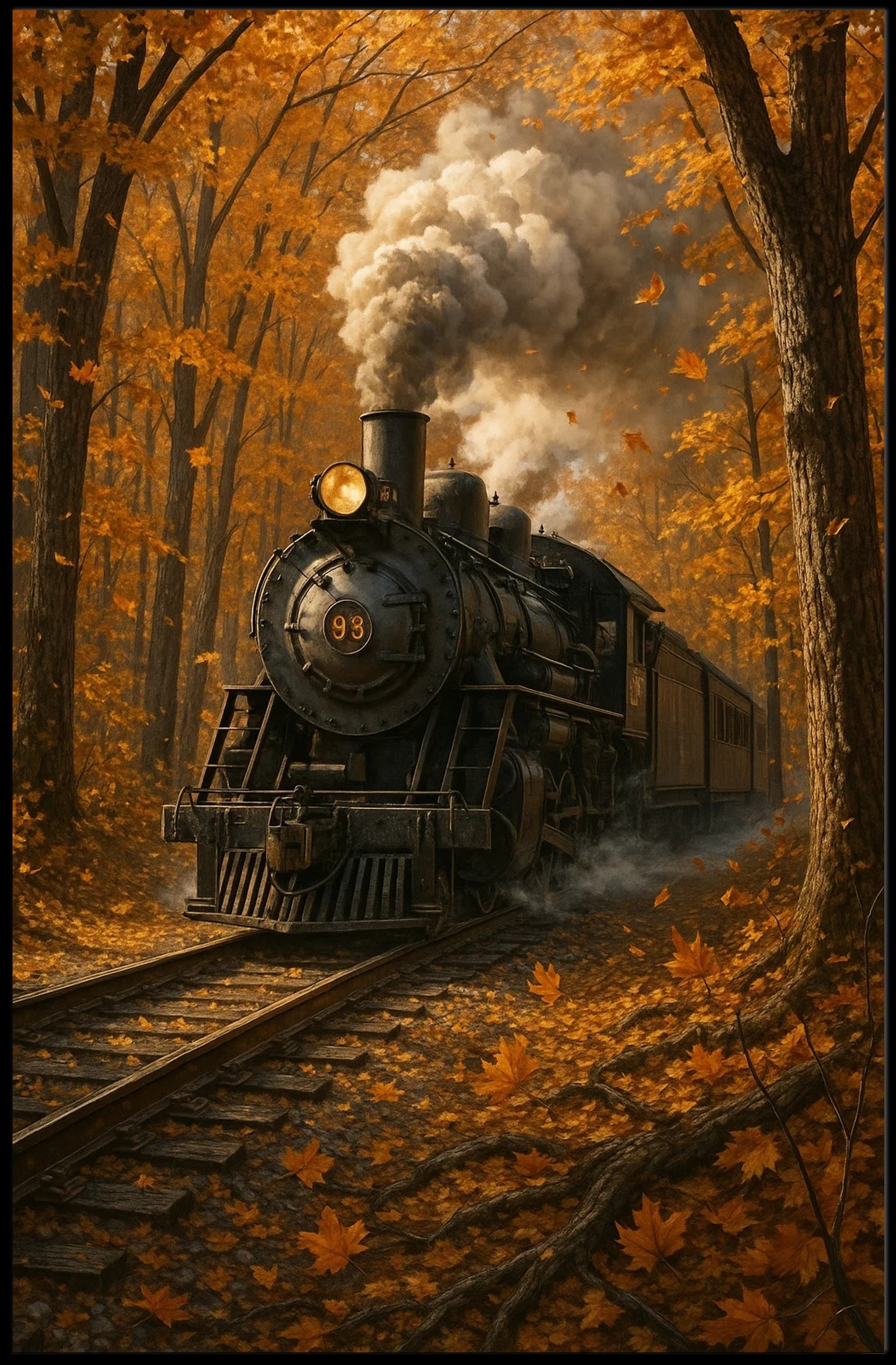 Vintage Steam Train in Vibrant Autumn Travel Poster