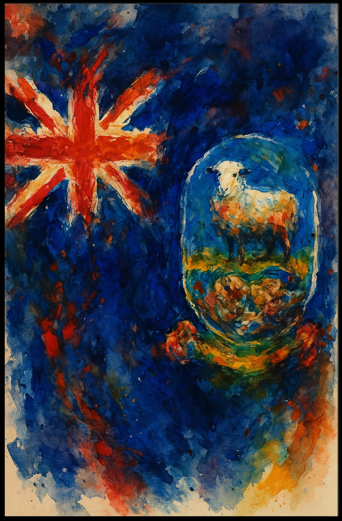 Union Jack And Sheep In Watercolor Poster