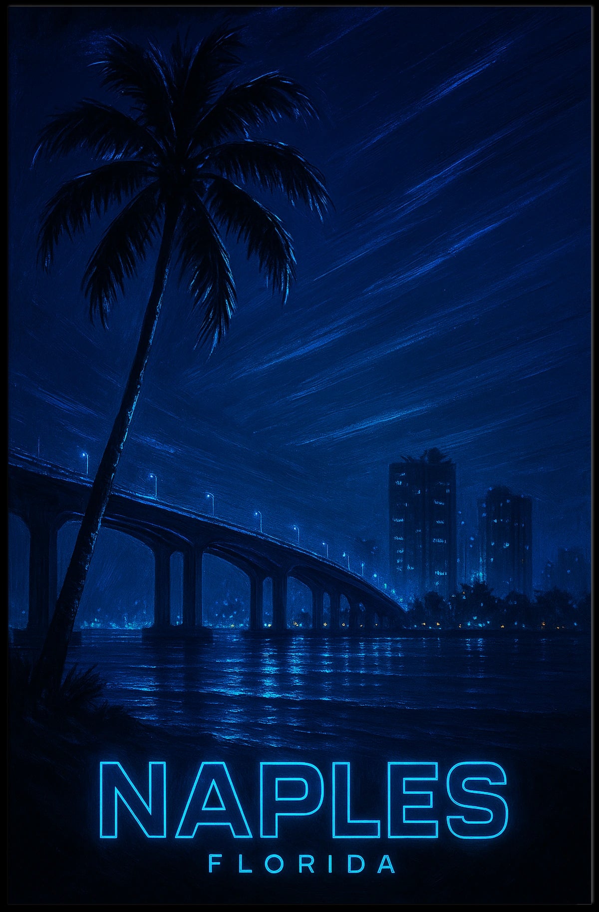 Naples Florida Nightscape Poster Coastline Wall Art 18x24