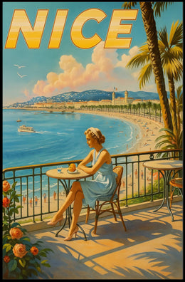 Vintage Nice France Coastal Travel Poster