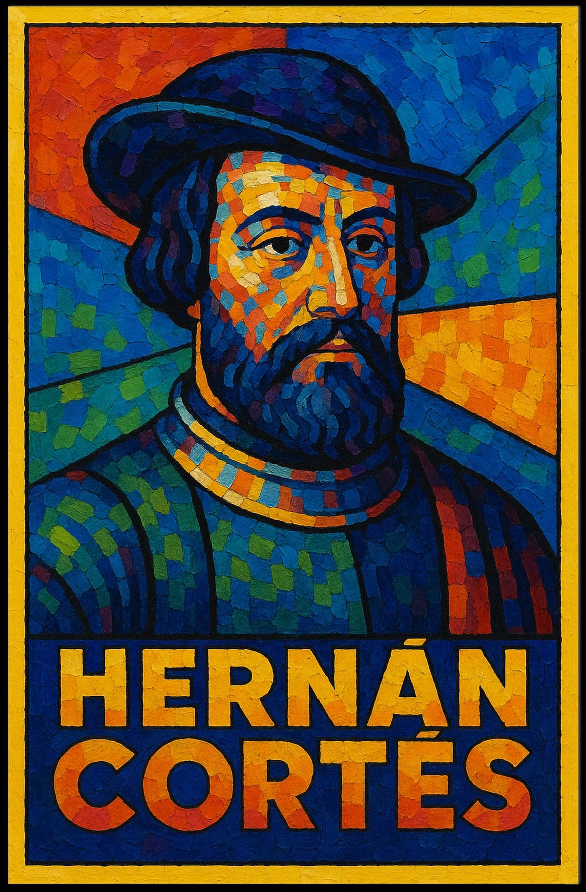 Hernán Cortés Vibrant Mosaic Portrait Poster